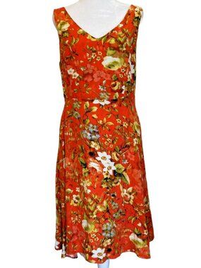 Premise Floral Dress 8 • Orange Multicolor • Sleeveless Fit & Flare